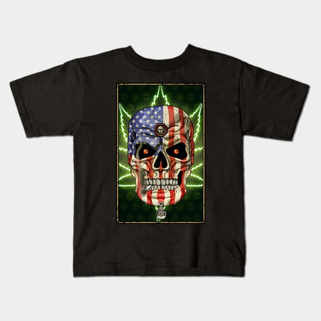 American Skull Weed Kids T-Shirt by HEJK81